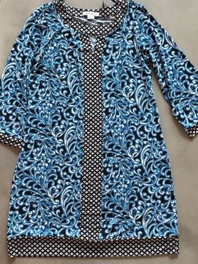 Liz Claiborne Blue and Black Printed Tunic Dress